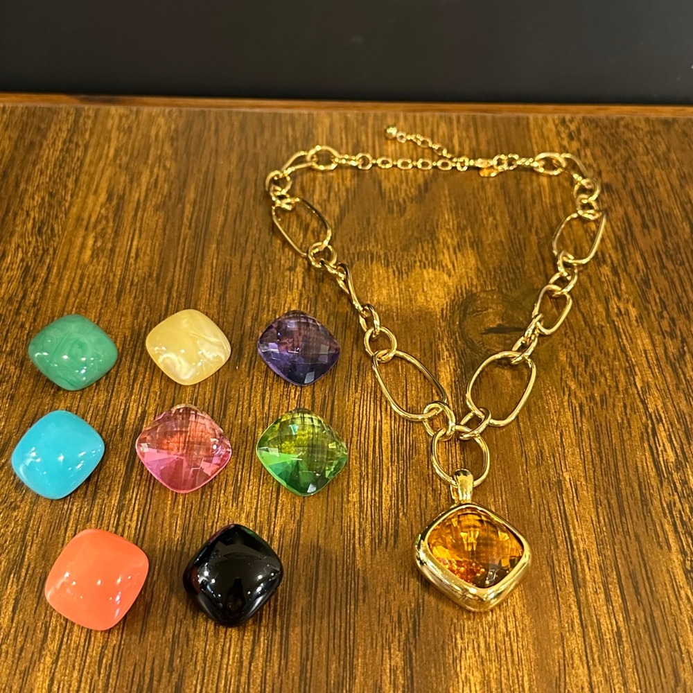Joan Rivers Gold Tone Interchangeable Multi Color Charm Necklace 9 Stones